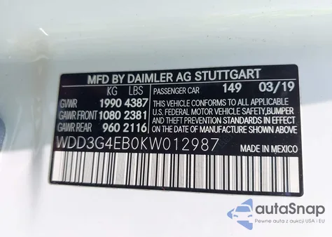 2019 Mercedes-Benz A 220 from USA, damaged, VIN WDD3G4EB0KW012987